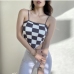 8Color Block Checkered Women Camisole Tops