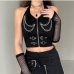 1Cool Chain Patchwork Halter Neck Black Tanks