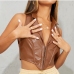 7Cool Leather Notch Collar Sleeveless Tops For Women