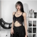 3Designer Black Lace Chain Patchwork Cropped Tank Tops 