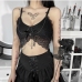 1Designer Black Lace Chain Patchwork Cropped Tank Tops 