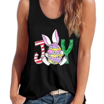 Easter Bunny Print Casual Tank Top