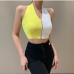 3Fashion Contrast Color Zipper Halter Tank Top