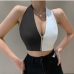 5Fashion Contrast Color Zipper Halter Tank Top