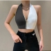 10Fashion Contrast Color Zipper Halter Tank Top