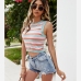 5Fashion Striped Crew Neck Cropped Tank Tops