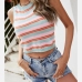 1Fashion Striped Crew Neck Cropped Tank Tops