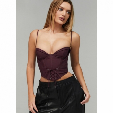 Front Lace-Up Solid Sexy Camisole