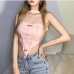 13Halter Neck Lace-up Solid Women's Tops