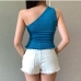 6Inclined Shoulder Ruched Cropped Tank Top