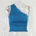 8Inclined Shoulder Ruched Cropped Tank Top