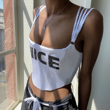 Individual White Letter Cropped Cami Tank Top