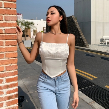 Irregular Ruched Solid Sexy Backless Tank Top