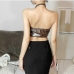 8Ladies Chain Backless Halter Neck Cropped Tank Tops