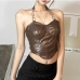 9Ladies Chain Backless Halter Neck Cropped Tank Tops