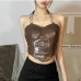 1Ladies Chain Backless Halter Neck Cropped Tank Tops