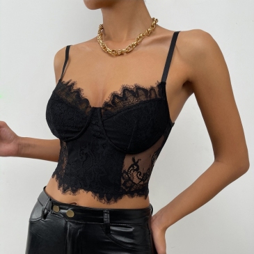 Ladies Lace  Backless Black Camisole Tank Tops 