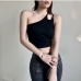 3Latest Solid One Shoulder Cropped Tank Top