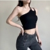 4Latest Solid One Shoulder Cropped Tank Top