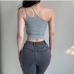 7Latest Solid One Shoulder Cropped Tank Top