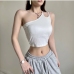 9Latest Solid One Shoulder Cropped Tank Top