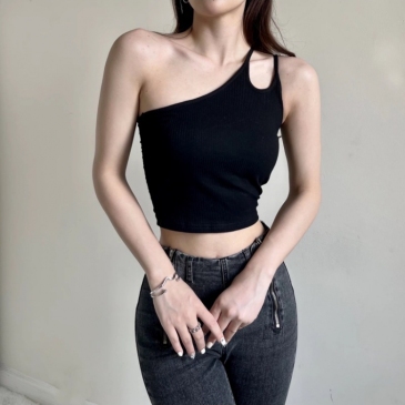 Latest Solid One Shoulder Cropped Tank Top