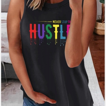 Letter Printed Crew Neck Sleeveless Tank Top