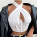 1Night Club Halter Lace Patch White Tank Top