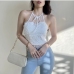 1Open Back Lace Hem Sexy Tank Top