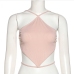 7Pink Halter Backless Irregular Cropped Tank Top