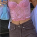 1Pink Lace Spaghetti Strap Cropped Tank Top 