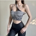 3Poster Printed One Shoulder Cropped Tank Top