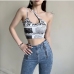 5Poster Printed One Shoulder Cropped Tank Top