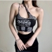 8Poster Printed One Shoulder Cropped Tank Top