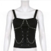 6Punk Rivets Chain Patchwork Black Cool Knitted Tank Top