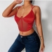 8Red Deep V Neck Gauze Halter Tank Top