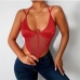 1Red Deep V Neck Gauze Halter Tank Top