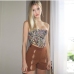 3Retro Style Printed Zip Up Strapless Camisole Tops