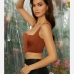 8Satin U Neck Cropped Zipper Tank Top