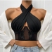 1Sexy Backless Patchwork Halter Black Camisole