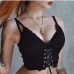 3Sexy Black Embroidery V Neck Spaghetti Strap  Cropped Tanks