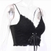 7Sexy Black Embroidery V Neck Spaghetti Strap  Cropped Tanks