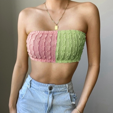 Sexy Contrast Color Knitting Cropped Tank Top