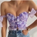 1Sexy Flowers Printed Bowknot Cropped Tank Top