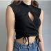 11Sexy Hollow Out Drawstring Cropped Tank Top