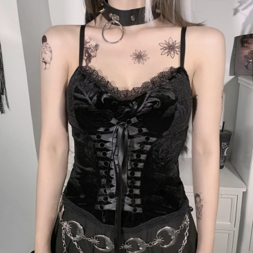 Sexy Lace Patchwork Black Tie Wrap Camisole