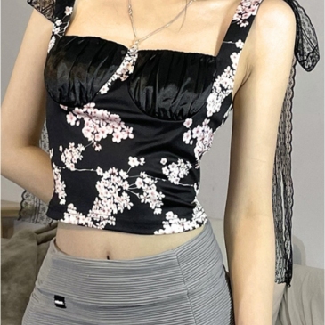 Sexy Lace Print Cropped Tank Top