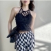 6Sexy Patchwork Lace Backless Cropped Tank Top