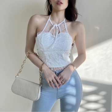 Sexy Patchwork Lace Backless Cropped Tank Top