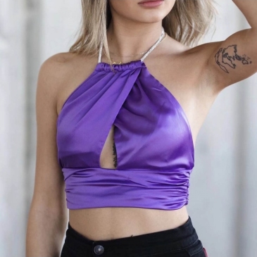 Sexy Purple Halter Cropped Tank Top